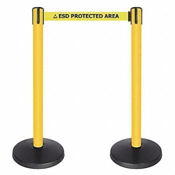 QUEUEWAY Barrier Post Yellow/Blk Text Belt PK2, 52NP03