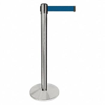 QUEUEWAY Barrier Post Silver Post Dark Blue Belt, 52NR35
