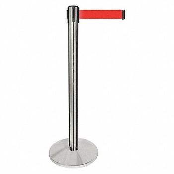 QUEUEWAY Barrier Post w/Belt Silver Post Red Belt, 52NR39