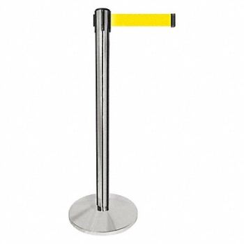 QUEUEWAY Barrier Post Silver Post Yellow Belt, 52NR52