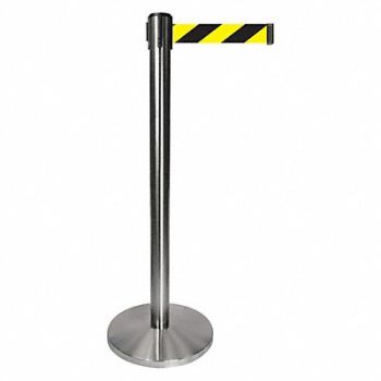 QUEUEWAY Barrier Post Gray Blk/Yllw Diagonal Belt, 52NR66