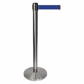 QUEUEWAY Barrier Post w/Belt Gray Post Blue Belt, 52NR75