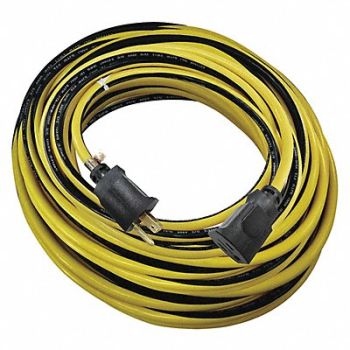 POWER FIRST Lock Ext Crd 100ft 12Ga 15A SJTW Yel/Blk, 52NY23
