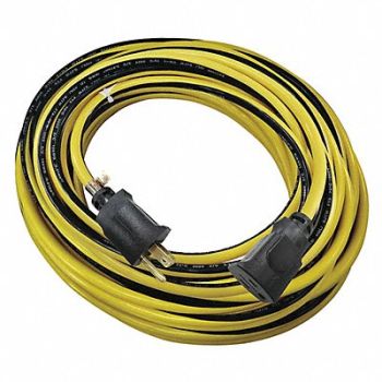 POWER FIRST Lock Ext Cord 50ft 12Ga 15A SJTW Yel/Blk, 52NY25