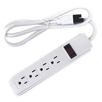 POWER FIRST Outlet Strip 4 Outlet 15A 8-17/64 L Wht, 52NY40