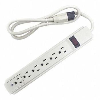 POWER FIRST Outlet Strip 6Outlet 15A 11-1/64 L Beige, 52NY41