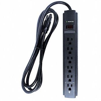 POWER FIRST Surge Protector Outlet Strip 6 ft Black, 52NY56