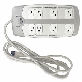 POWER FIRST Surge Protector Outlet Strip 8 ft Gray, 52NY64
