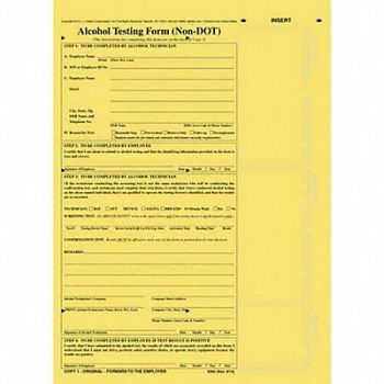 JJ KELLER Alcohol Testing Form Yellow PK10, 52VN98
