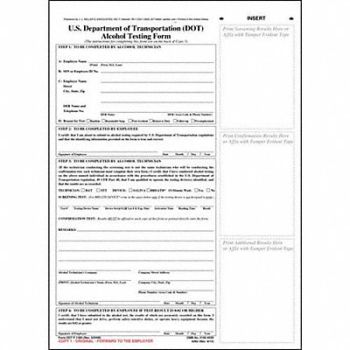 JJ KELLER US DOT Alcohol Testing Form White PK10, 52VN99