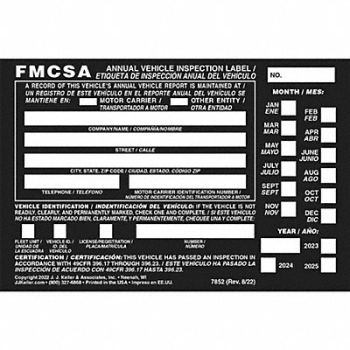 JJ KELLER Vehicle Inspection Label Bilingual, 52VP03