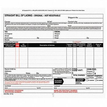 JJ KELLER Bill of Lading Forms 3-Part Carbon PK5, 52VP06