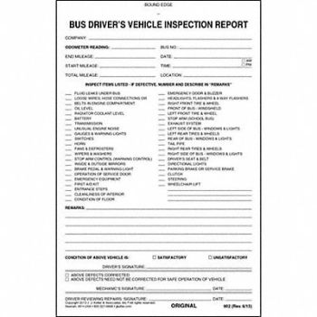 JJ KELLER Bus Driver Vehicle Inspection Report, 52VP08