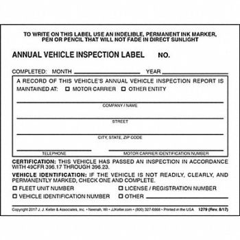 JJ KELLER Vehicle Inspection Decal Vinyl PK10, 52VR12