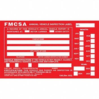 JJ KELLER Vehicle Inspection Decal Aluminum PK10, 52VR13