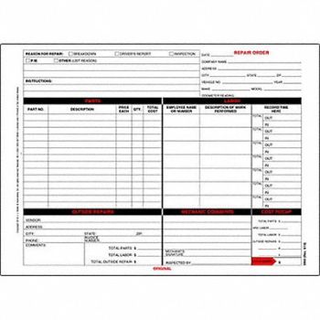 JJ KELLER Garage Repair Order Form PK10, 52VR23