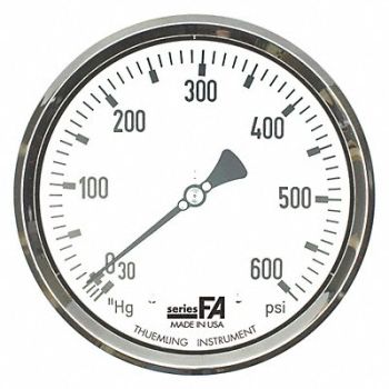 THUEMLING K4574 Pressure Gauge 0 to 600 psi 6 Dial Sz, 52VR74