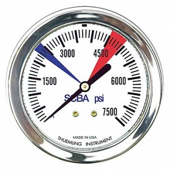 THUEMLING Pressure Gauge 0 to 7500 psi 2-1/2 Dial, 52VR97