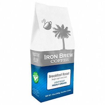 IRON BREW Coffee Breakfast Roast Caff Ground, 52WR43