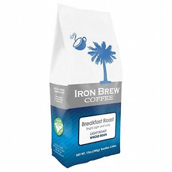 IRON BREW Coffee Breakfast Roast Caff Whole Bean, 52WR50