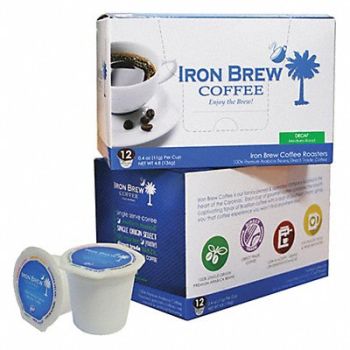 IRON BREW Coffee Arabica DeCaff Ground PK12, 52WR61
