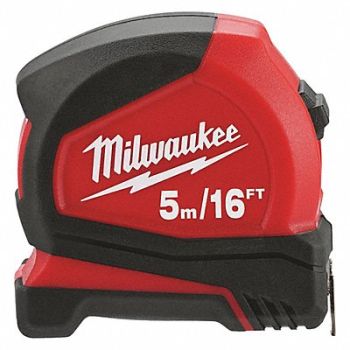 MILWAUKEE Tape Measure SAE/Metric Blade 16 ft/5m L, 53KA33