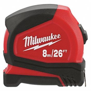 MILWAUKEE Tape Measure SAE/Metric Blade 26 ft/8m L, 53KA34