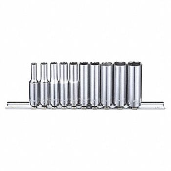 WESTWARD Socket Set 1/4 Drive 6-Point SAE Chrome, 53PN26