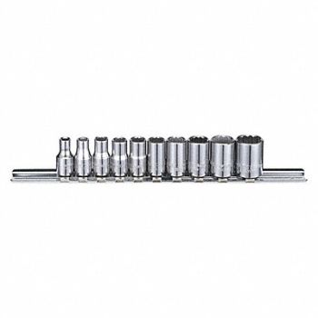 WESTWARD Socket Set Chrome SAE 12-Point, 53PN27