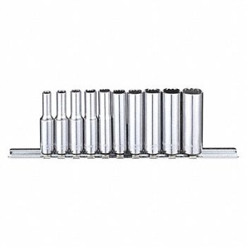 WESTWARD Socket Set Chrome SAE 12-Point, 53PN28