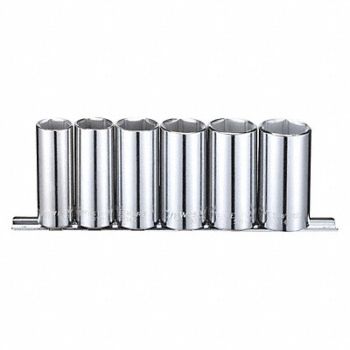 WESTWARD Socket Set Chrome 11/16 In to 1 In 6Pt, 53PN40
