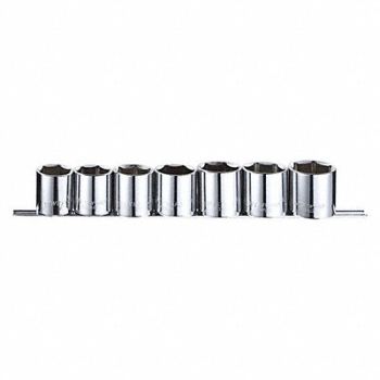 WESTWARD Socket Set Chrome 1 3/8in to 1in 6Pt, 53PN58