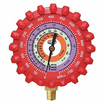 UNIWELD Refrigerant Gauge 3-1/4 L 800 psi Brass, 53RJ58