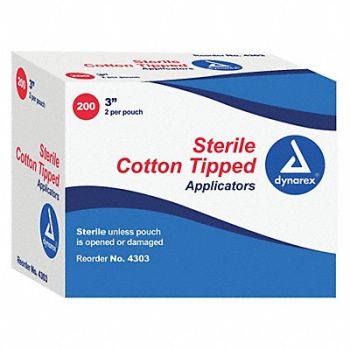 DYNAREX Cotton Tip Swab Non-Sterile 3 L PK1000, 53VL59