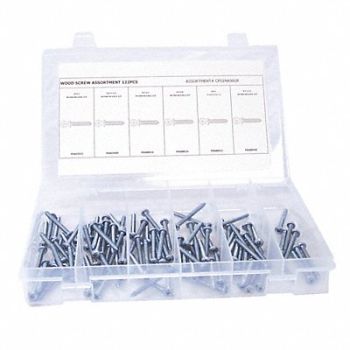 GRAINGER APPROVED Wood Screw Assortment std. 122 pcs., 53WR29