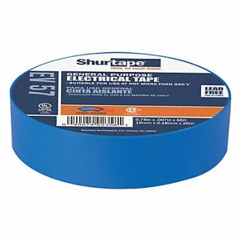 SHURTAPE Elec Tape 66 ft Lx3/4 in W 7 mil Blue, 53XM08