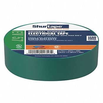 SHURTAPE Elec Tape 66 ft Lx3/4 in W 7 mil Green, 53XM09