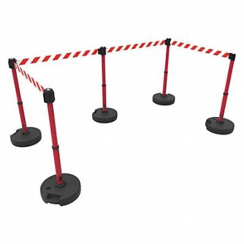 BANNER STAKES PLUS Barrier Set X5 Rd/Wht Diagnl Stripe, 53XW39