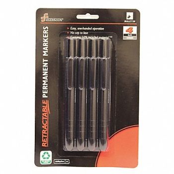 ABILITY ONE Permanent Marker Black Fine PK4, 54YT87