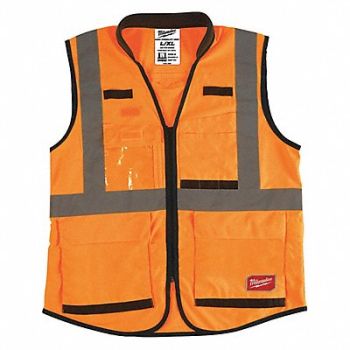 MILWAUKEE High Visibility Vest L/XL Orange/Red, 55FF29