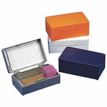 GLOBE SCIENTIFIC Microscope Slide Box Blue/Gray/OR/Wt PK5, 55FH53
