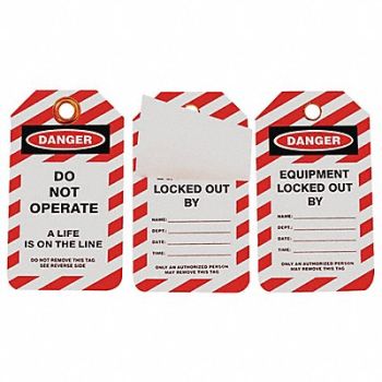SKILCRAFT Lockout Tag Black Red/Wht Plastic PK10, 55HY31