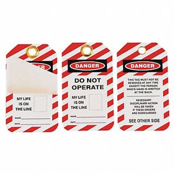 SKILCRAFT Lockout Tag Black Red/White Vinyl PK10, 55HY32