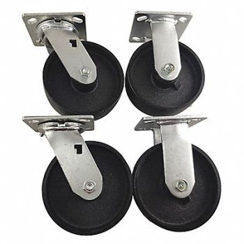 GRAINGER APPROVED Plate Caster Kit 6 Wheel Dia PK4, 55JK15