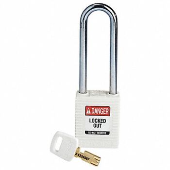 BRADY Lockout Padlock Nylon Wht Key Different, 55JX58