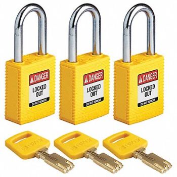 BRADY Lockout Padlock Nylon Ylw 1/2 W PK3, 55JX60