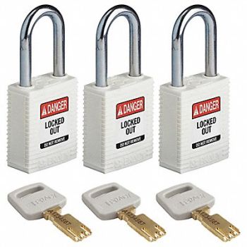 BRADY Lockout Padlock Nylon Wht 1/2 W PK3, 55JX67