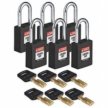 BRADY Lockout Padlock Nylon Blk 1-13/16 H PK6, 55JX81