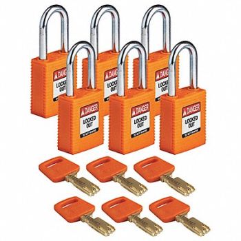 BRADY Lockout Padlock Nylon Org 1-13/16 H PK6, 55JX82
