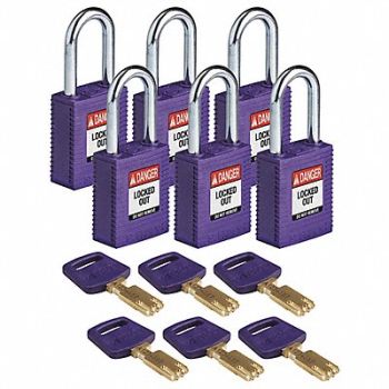 BRADY Lockout Padlock Nylon 1/2 W Purple PK6, 55JX83